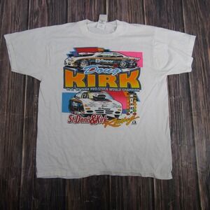 Vintage Doug Kirk Fruit Of The Loom Shirt Mens Large White Drag Racing Mopar 90s